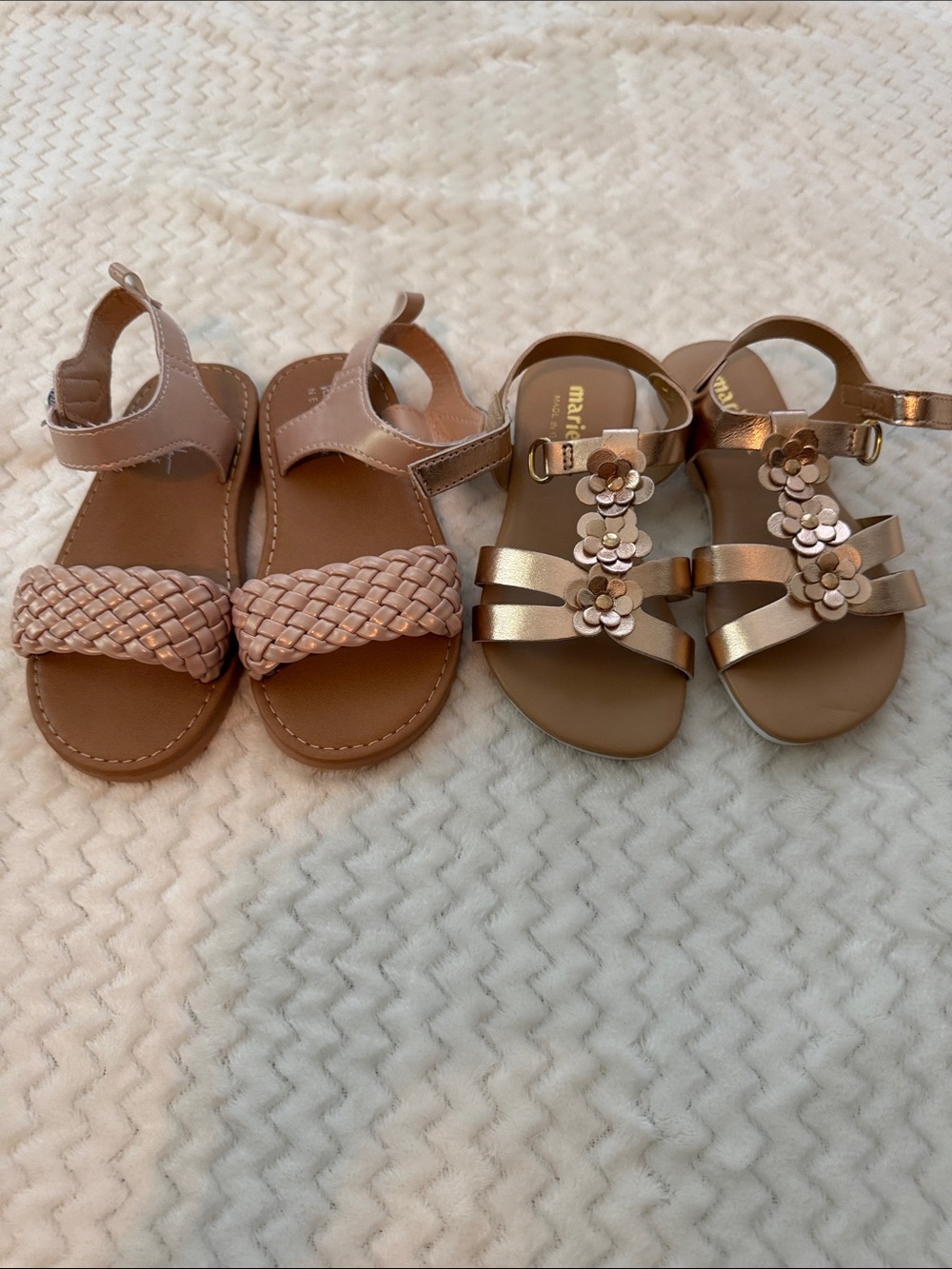 Nicole Miller Girls Braided Pink & Metallic Gold Flower Sandal Set